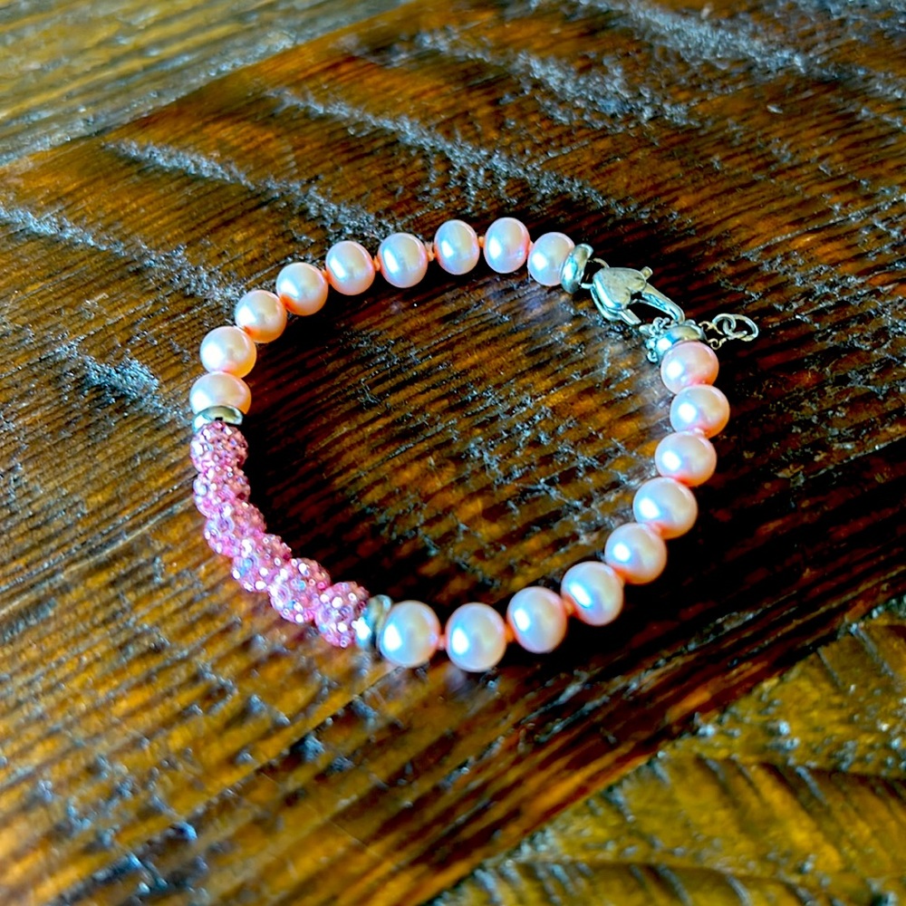 Beautiful little girl’s Genuine Pink Pearl / Gem Honora Bracelet - Picture 3 of 5